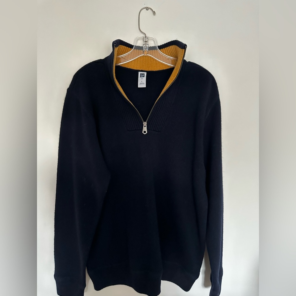 Vintage style Gap 3/4 Zip Pullover Navy Blue with Yellow Collar